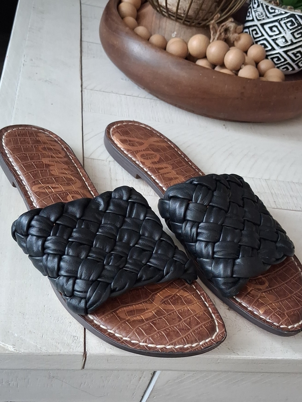Sam Edelman Black Woven Slide Sandals